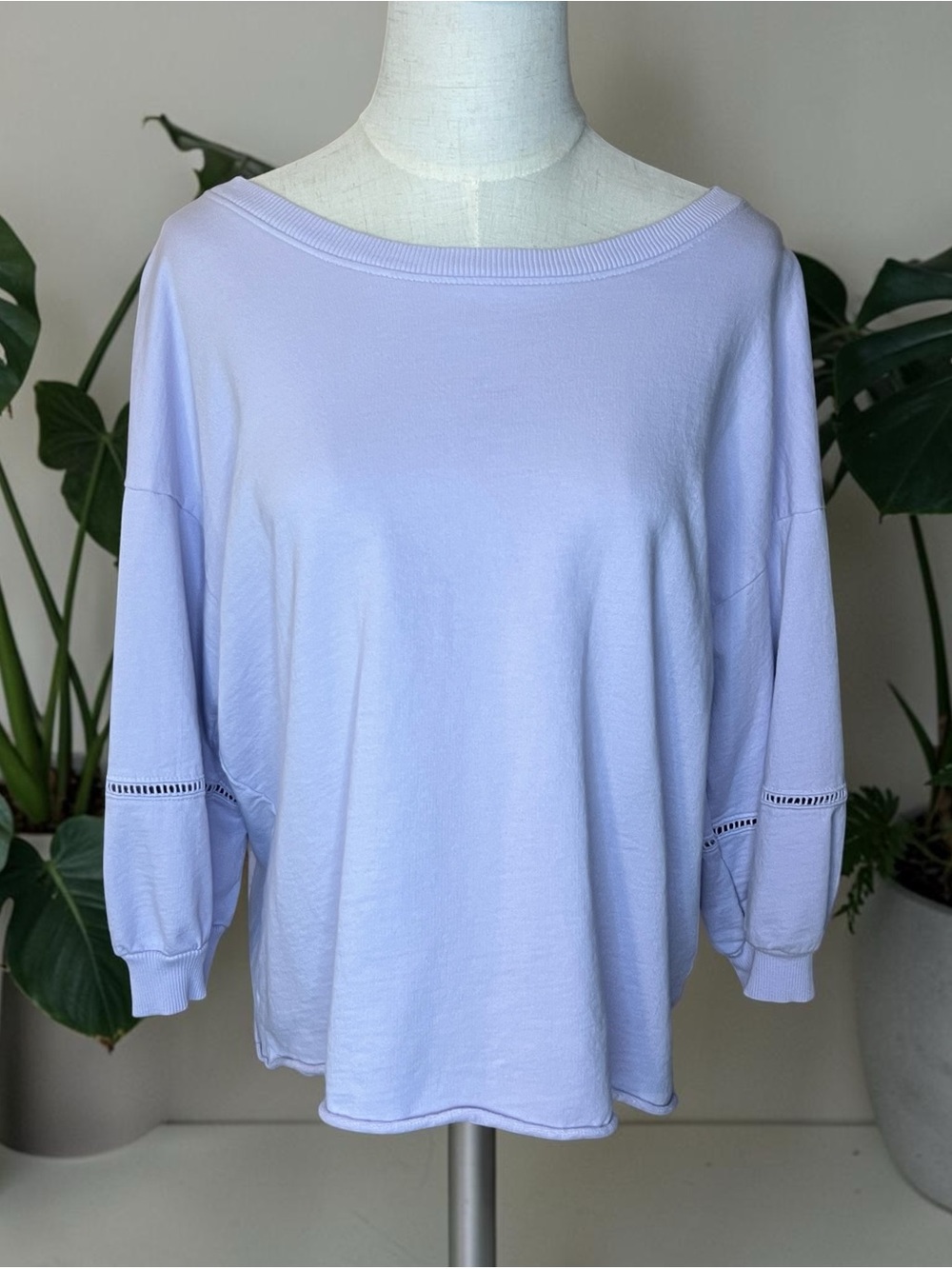 Michael Stars Lavender Cotton Sweatshirt USA Coastal Grandma Quiet Luxury Small
